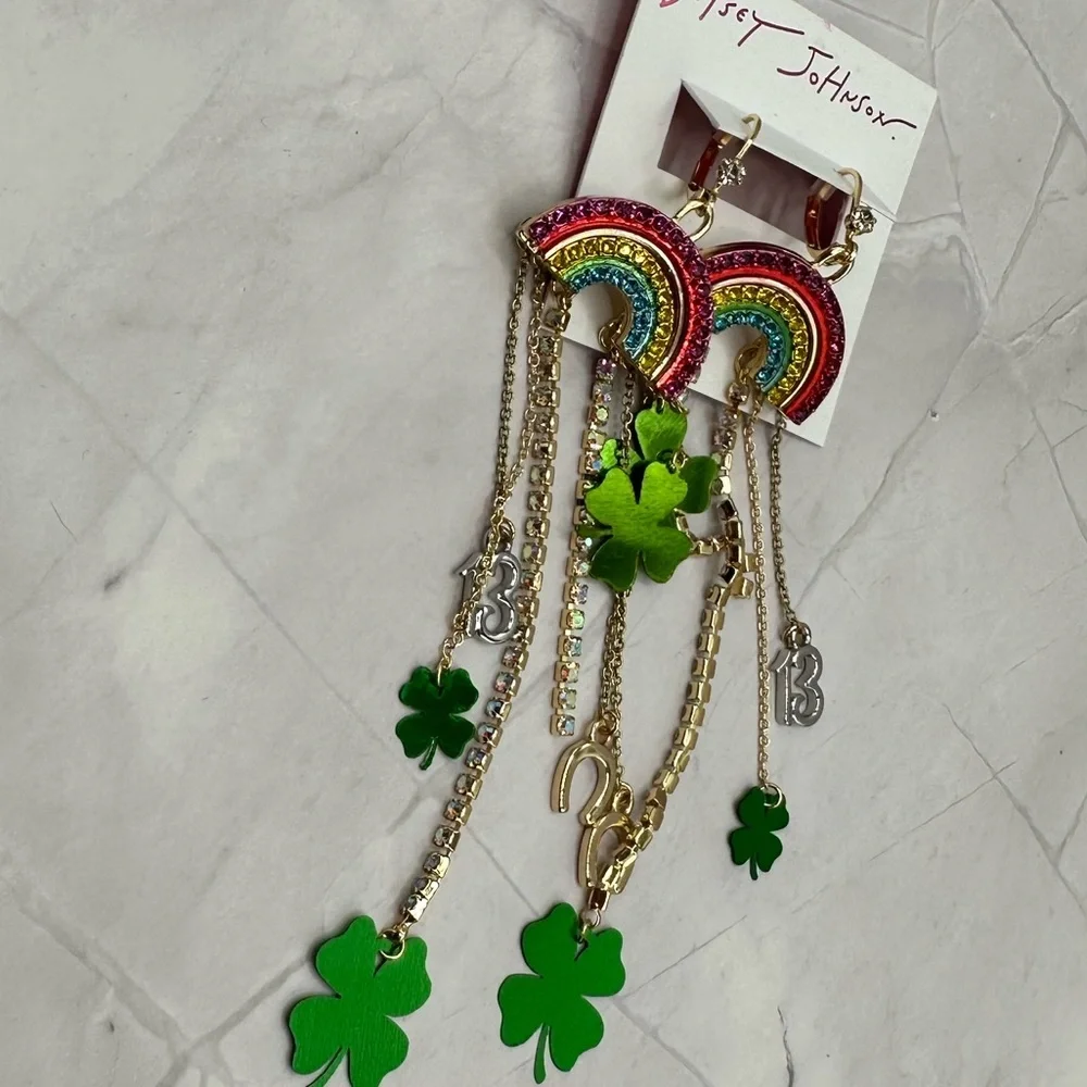 BETSEY JOHNSON Lucky Rainbow Waterfall Earrings NWT